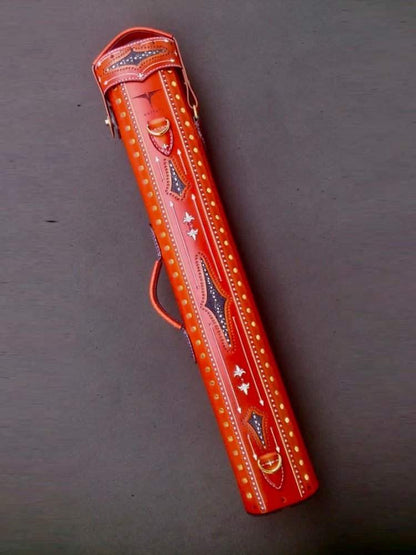 Brogue I Single Tone Leather Cue Case handtooled handcolored leather cue case with worldwide shipping