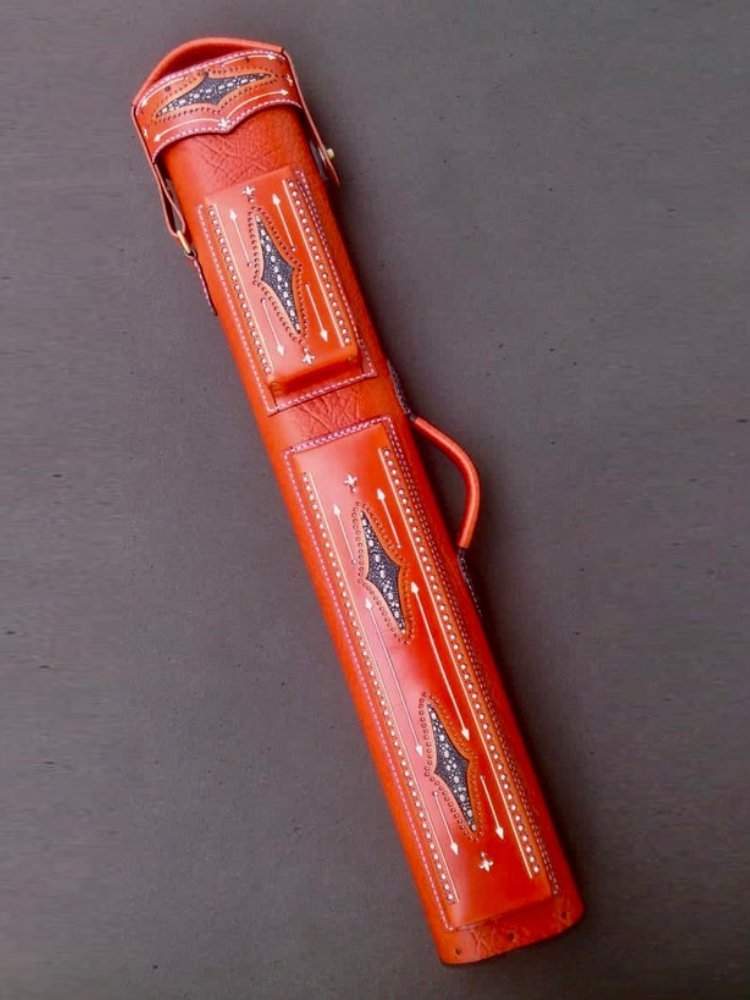 Brogue I single tone leather cue case handtooled and handcolored with worldwide express shipping