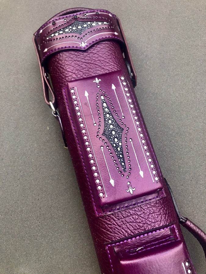 Brogue I Single Tone Handtooled Leather Cue Case with handcolored finish