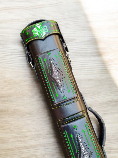 Brogue I Signature Leather Cue Case handtooled and handcolored with worldwide express shipping