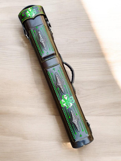 Brogue I Signature handtooled leather cue case with handcolored design and express shipping