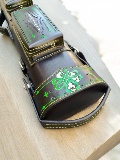 Brogue I Signature leather cue case handtooled and handcolored with worldwide express shipping