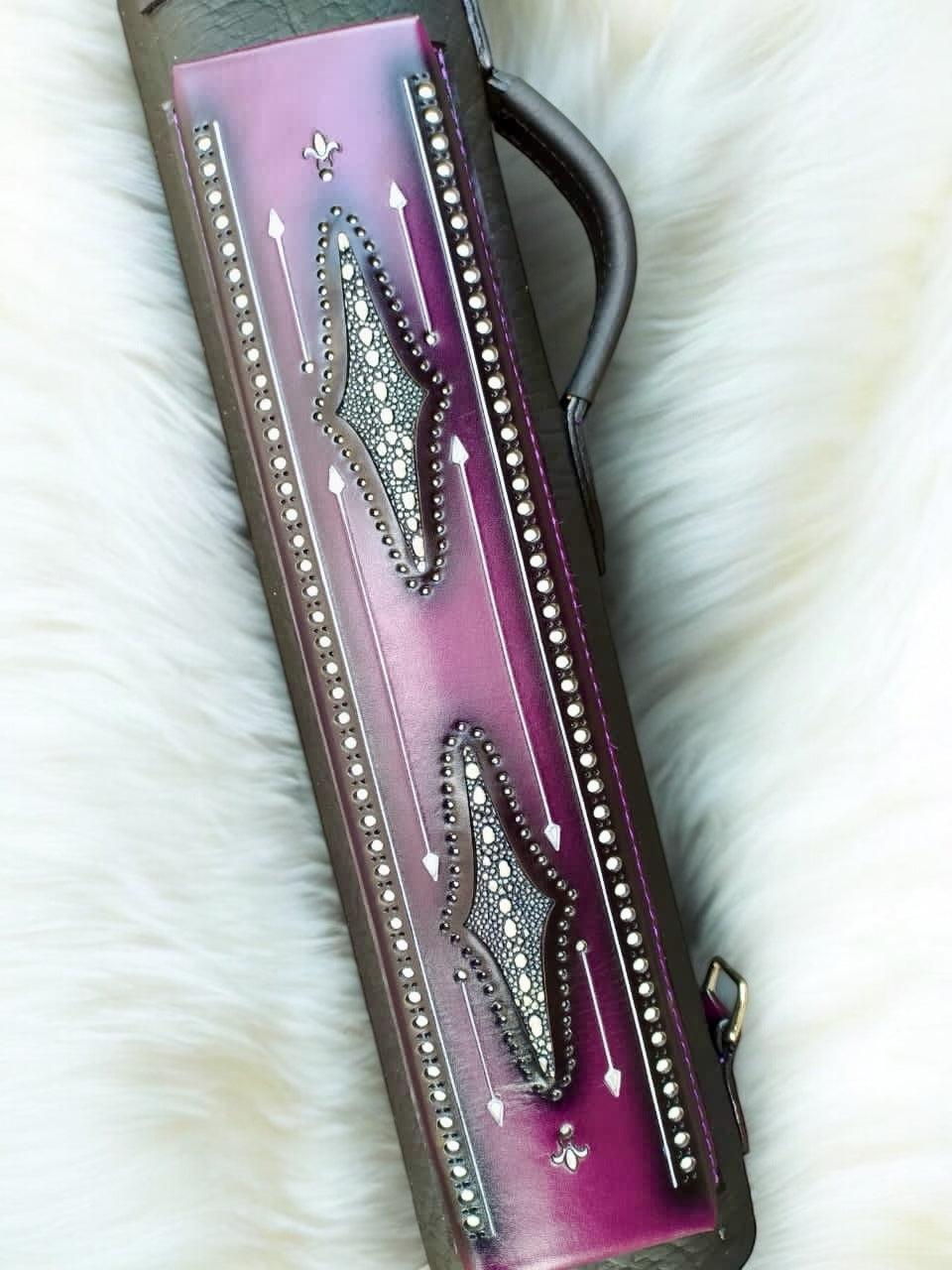 Brogue I Signature Leather Cue Case handcrafted handtooled handcolored with worldwide express shipping