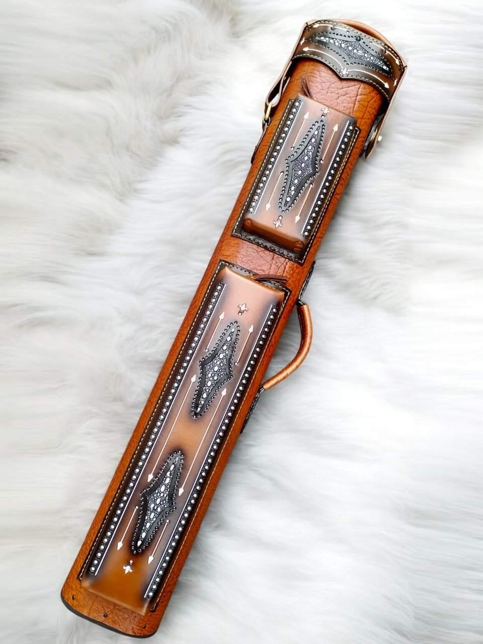 Brogue I Signature Leather Cue Case handtooled and handcolored with worldwide express shipping