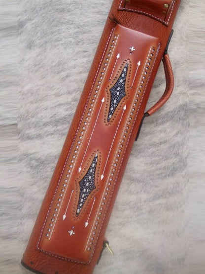Brogue I Single Tone Leather Cue Case handtooled and handcolored with worldwide express shipping
