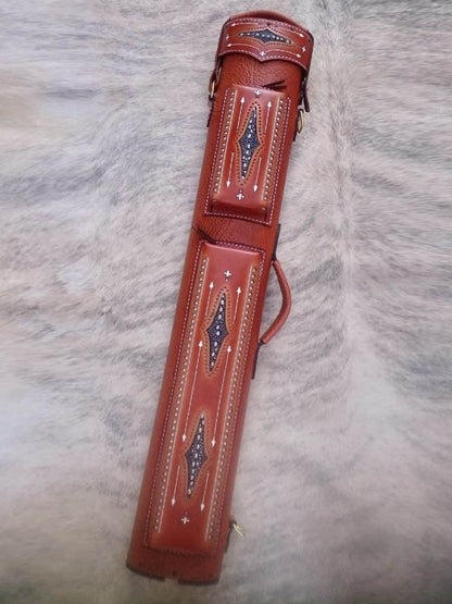 Brogue I Single Tone Leather Cue Case handtooled and handcolored with worldwide express shipping