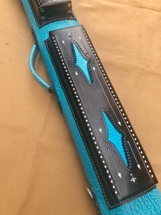 Brogue I Dual Tone Leather Cue Case handtooled and handcolored with worldwide shipping