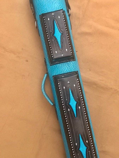 Brogue I Dual Tone handtooled leather cue case with handcolored design