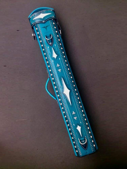 Brogue I Single Tone Leather Cue Case handtooled and handcolored with worldwide express shipping