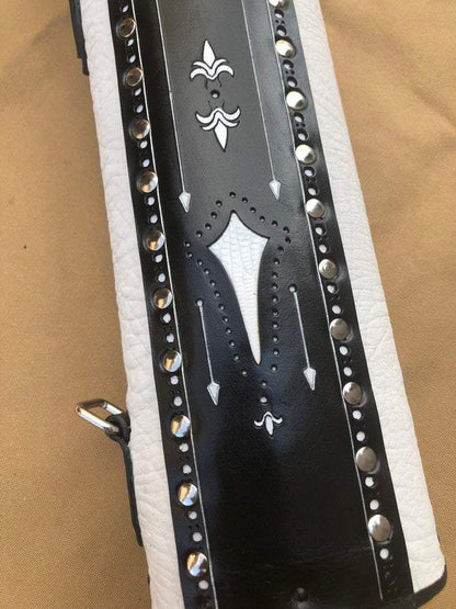 Brogue I Dual Tone Leather Cue Case handtooled and handcolored with leather finish