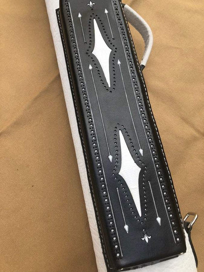 Brogue I Dual Tone Handtooled Leather Cue Case with Handcolored Design