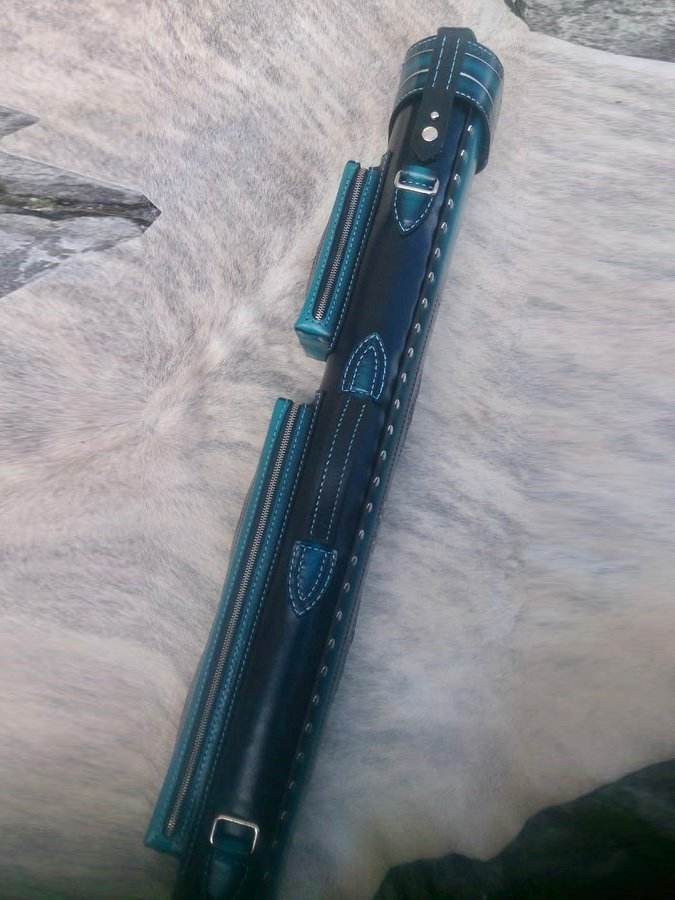 Brogue II Leather Cue Case handtooled and handcolored with worldwide express shipping