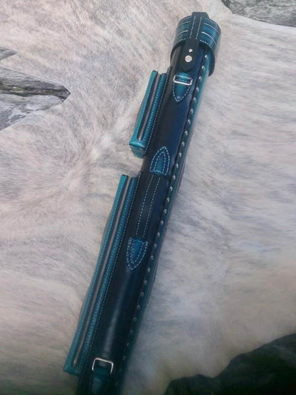 Brogue II Leather Cue Case handtooled and handcolored with worldwide express shipping