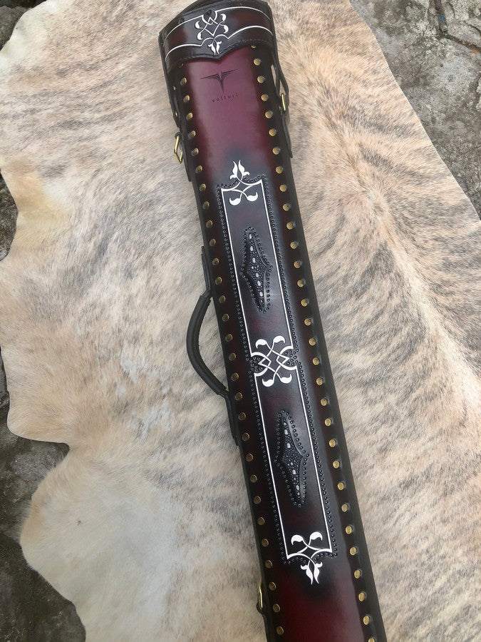Brogue II Leather Cue Case handtooled and handcolored with worldwide express shipping