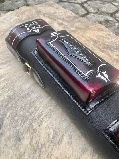 Brogue II leather cue case handtooled and handcolored with worldwide express shipping