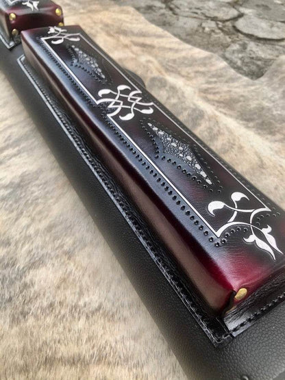 Brogue II Leather Cue Case handtooled and handcolored with worldwide express shipping
