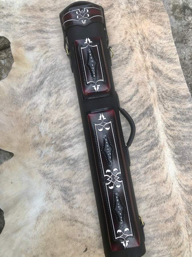 Brogue II Leather Cue Case handtooled and handcolored with worldwide express shipping