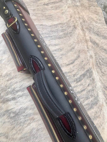 Brogue II Leather Cue Case handtooled and handcolored with worldwide express shipping