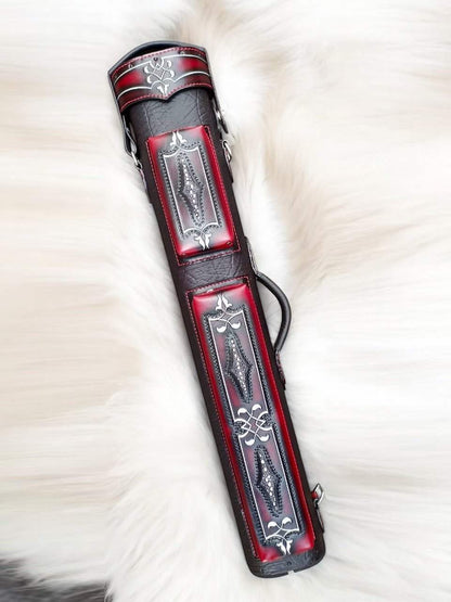 Brogue II leather cue case handtooled handcolored with worldwide express shipping