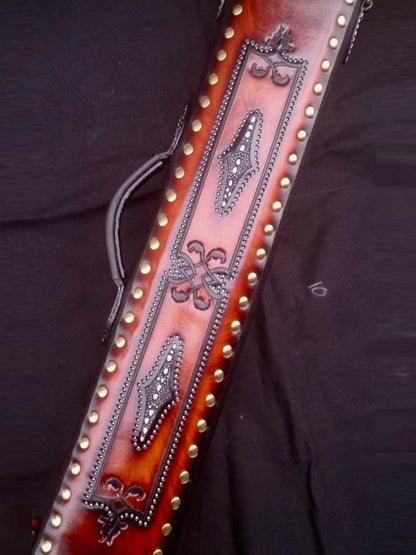 Brogue II Leather Cue Case handtooled and handcolored with worldwide express shipping