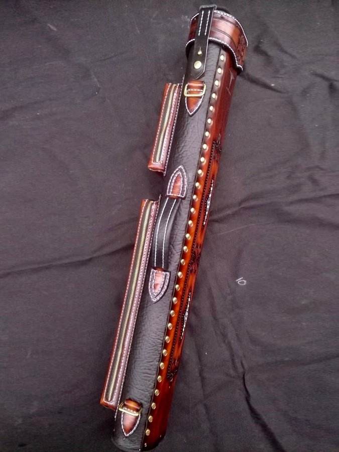 Brogue II Leather Cue Case handtooled handcolored with worldwide express shipping