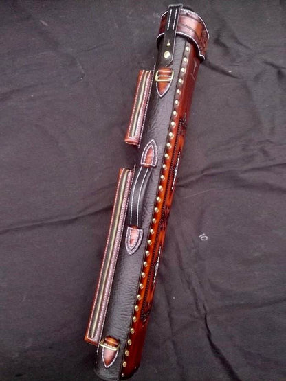 Brogue II Leather Cue Case handtooled handcolored with worldwide express shipping