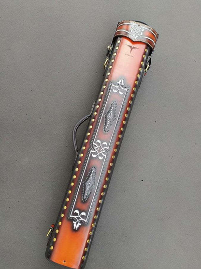 Brogue II Leather Cue Case handtooled and handcolored with worldwide express shipping