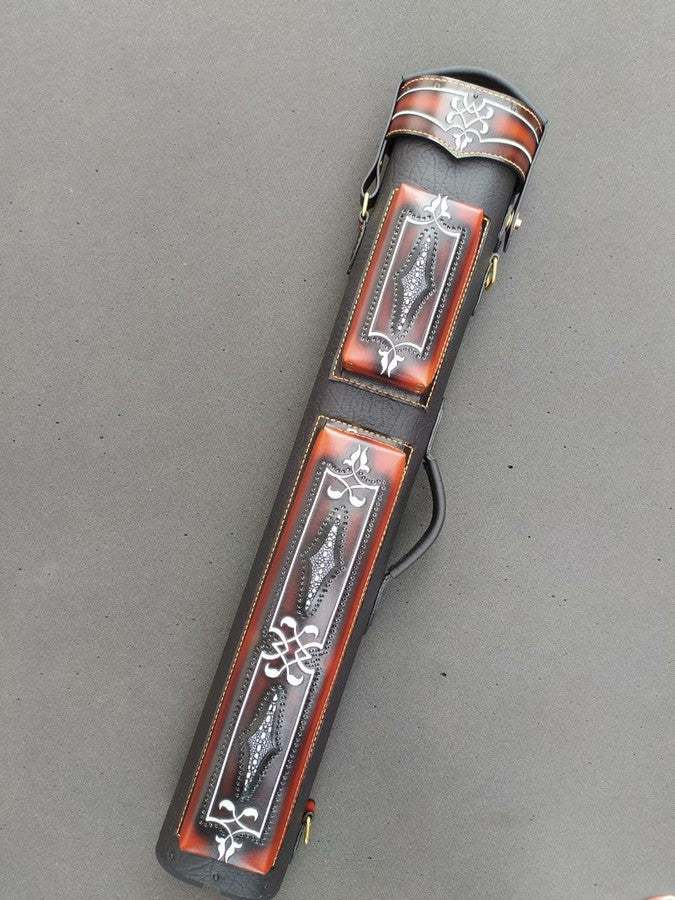 Brogue II leather cue case handtooled and handcolored with worldwide express shipping