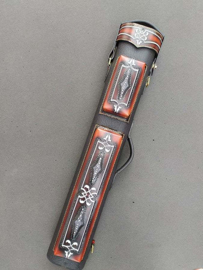 Brogue II leather cue case handtooled and handcolored with worldwide express shipping