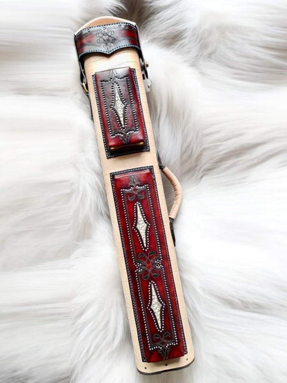 Brogue II Leather Cue Case handtooled handcolored with worldwide express shipping