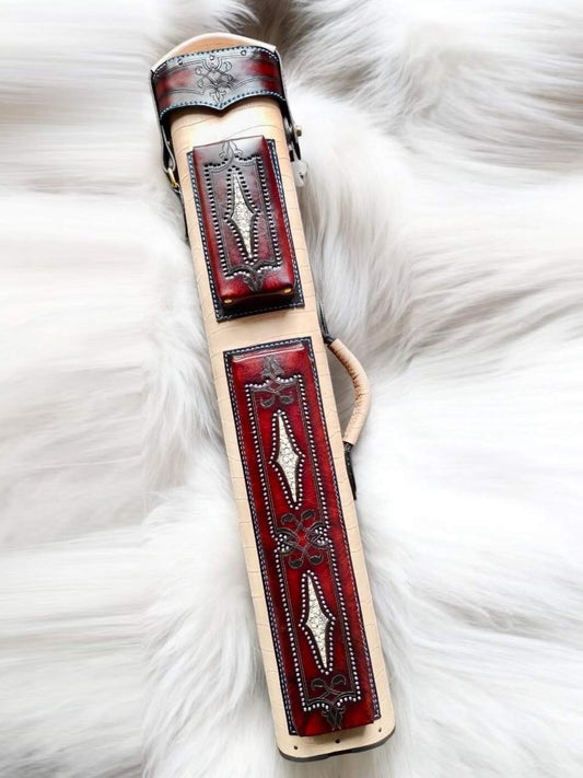 Brogue II Leather Cue Case handtooled handcolored with worldwide express shipping