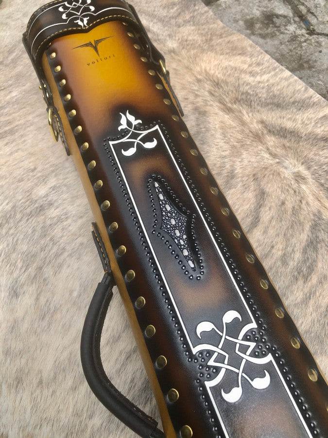 Brogue II Leather Cue Case handtooled and handcolored with worldwide express shipping