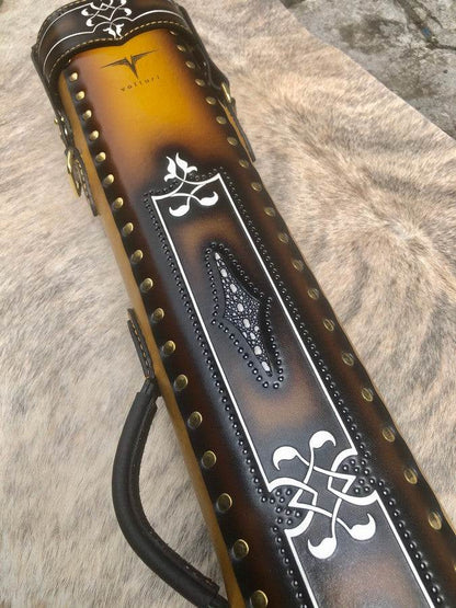 Brogue II Leather Cue Case handtooled and handcolored with worldwide express shipping