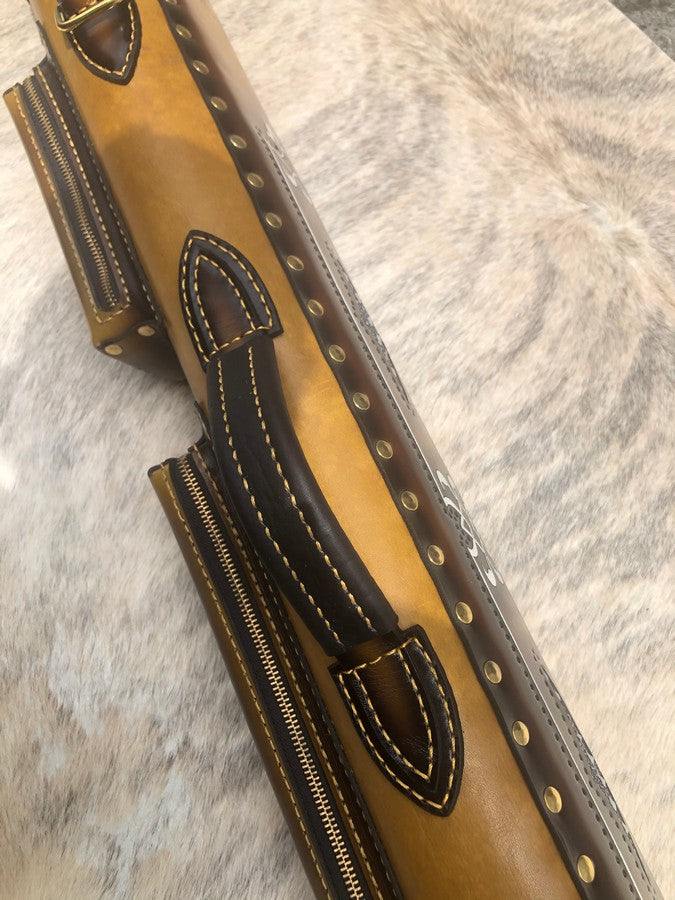 Brogue II Leather Cue Case handtooled and handcolored with worldwide express shipping
