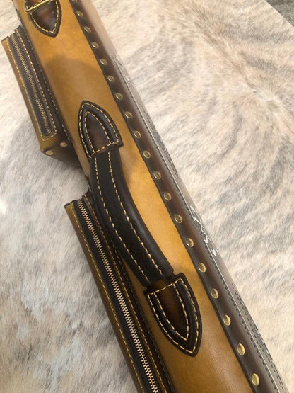 Brogue II Leather Cue Case handtooled and handcolored with worldwide express shipping