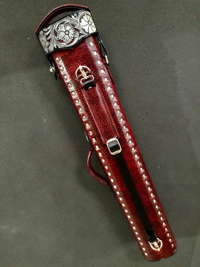 Buffalo dual tone leather handtooled cue case with handcolored finish and express shipping