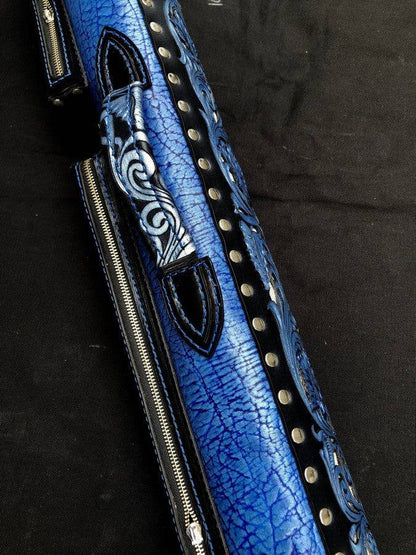 Buffalo dual tone handtooled leather cue case with handcolored finish