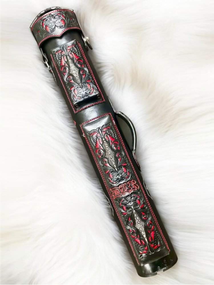 Buffalo Signature Leather Cue Case handcrafted handtooled with handcolored leather and worldwide express shipping