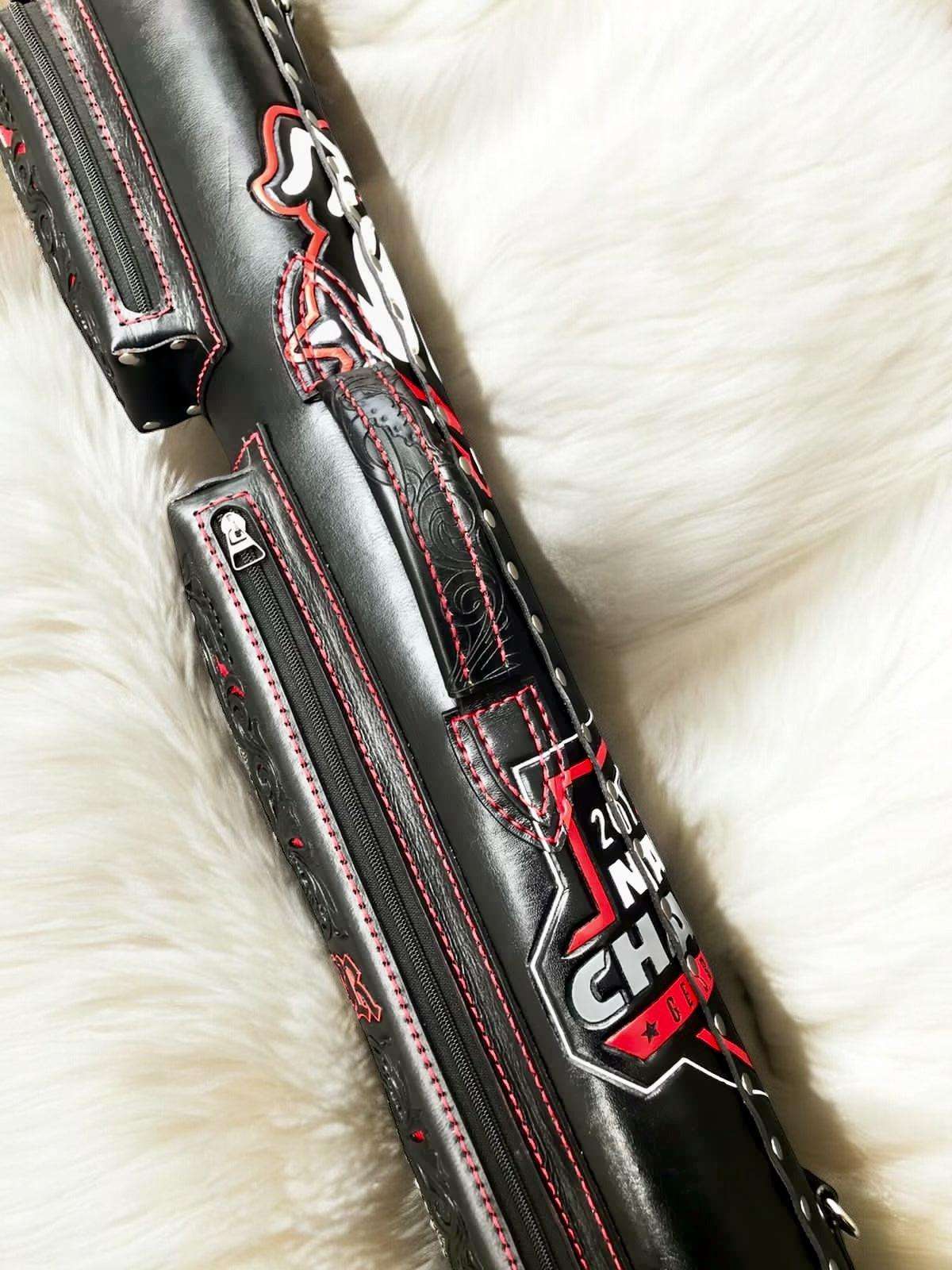 Buffalo Signature Leather Cue Case handtooled and handcolored with express shipping
