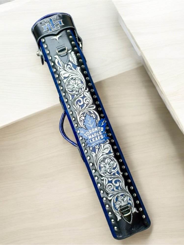Buffalo Signature Leather Cue Case handtooled and handcolored for billiard cues