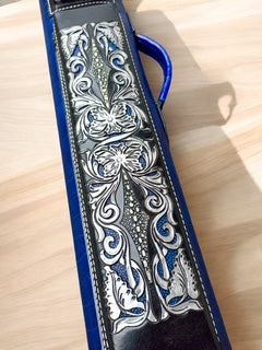 Buffalo Signature Leather Cue Case handtooled and handcolored with worldwide express shipping