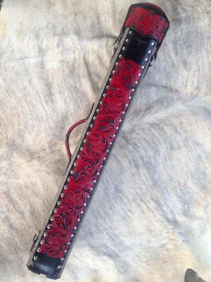 Buffalo Signature Leather Cue Case handtooled and handcolored with express shipping