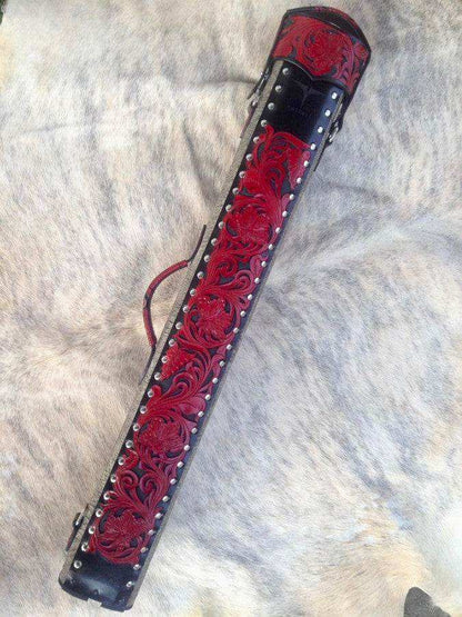 Buffalo Signature Leather Cue Case handtooled and handcolored with express shipping