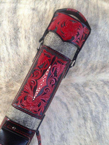 Buffalo Signature Leather Cue Case handtooled and handcolored with express shipping