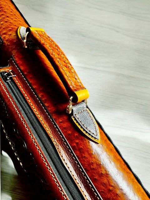 Buffalo Signature Leather Cue Case handtooled and handcolored with worldwide express shipping