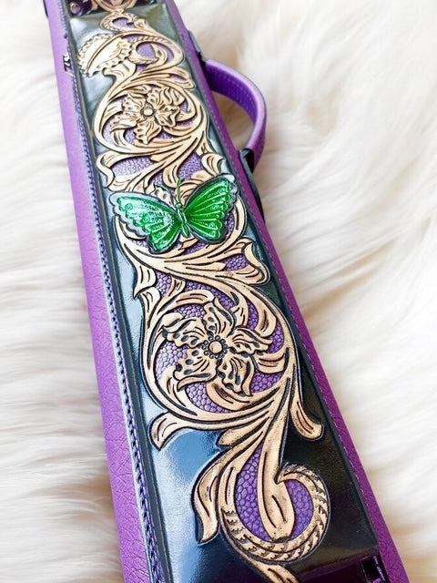 Buffalo Signature Leather Cue Case handtooled handcolored with worldwide express shipping