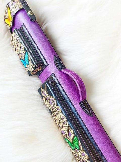 Buffalo Signature Leather Cue Case handtooled and handcolored with worldwide express shipping