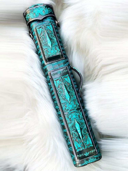Buffalo Signature Leather Cue Case handtooled and handcolored with worldwide express shipping