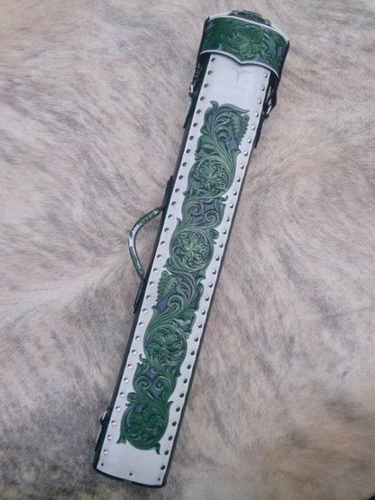 Buffalo Single Tone Leather Cue Case handcrafted handtooled with handcolored finish