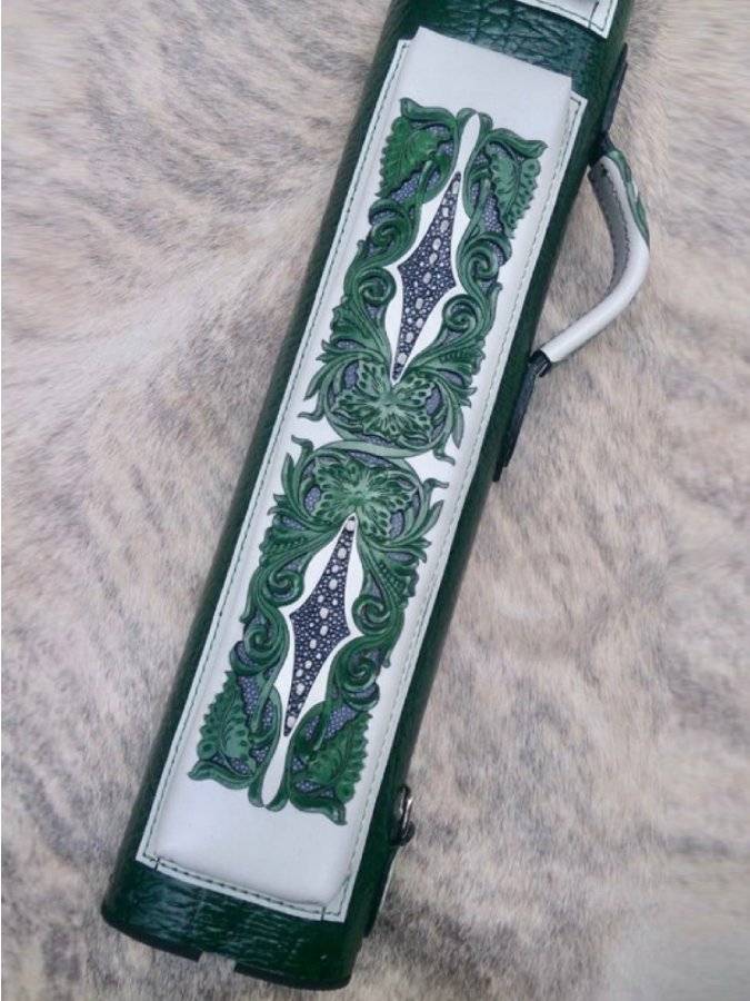 Buffalo Single Tone Leather Cue Case handtooled and handcolored with worldwide shipping